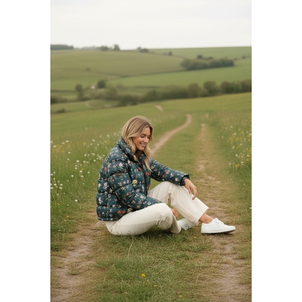 Anthropologie Nuuly Rachel Antonoff Jemma Rose Floral Puffer Zip Up Jacket Med - Picture 3 of 12